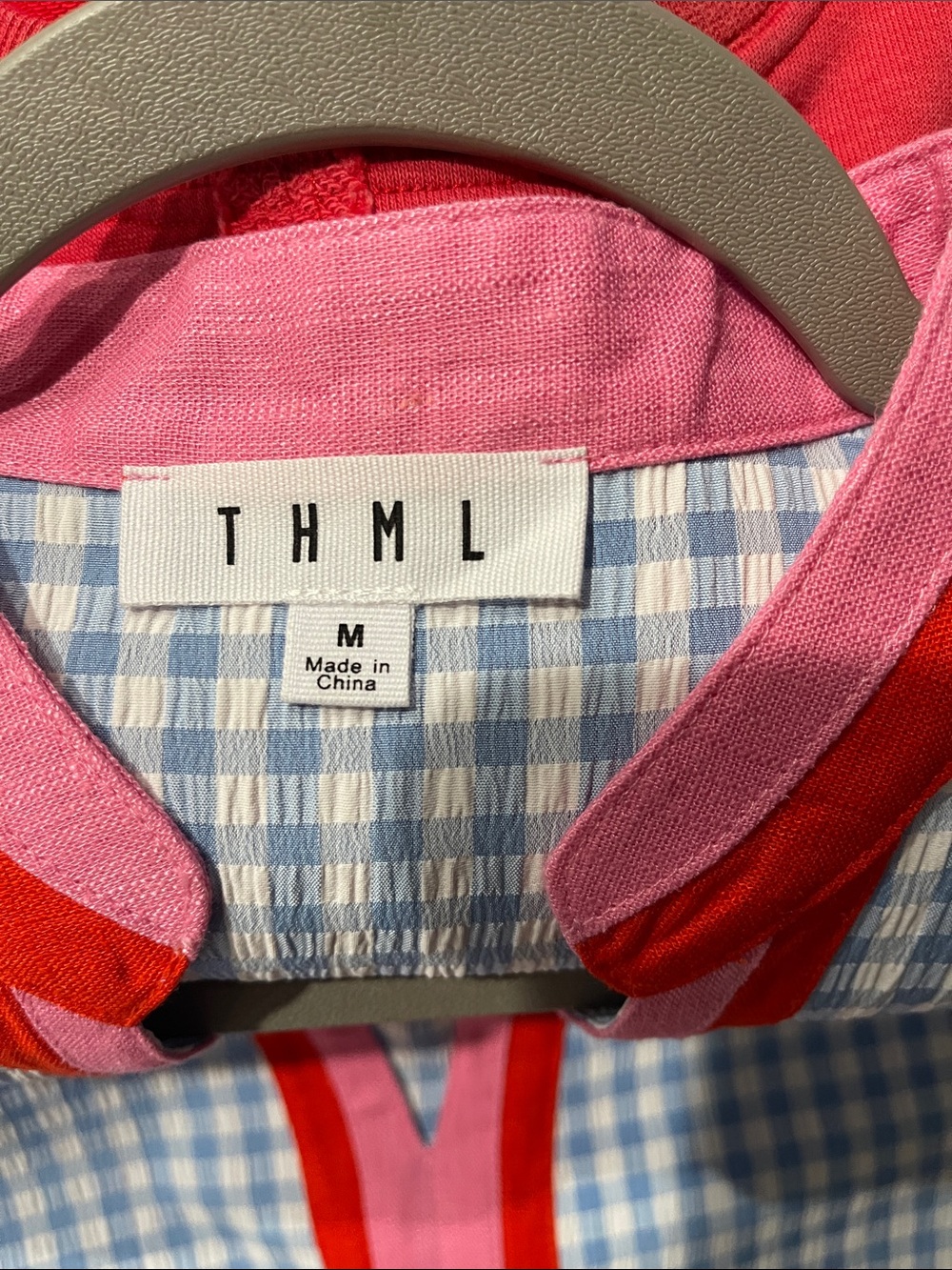 THML Blue Gingham Puff Sleeve Top with Pink and Red Trim - Picture 2 of 2
